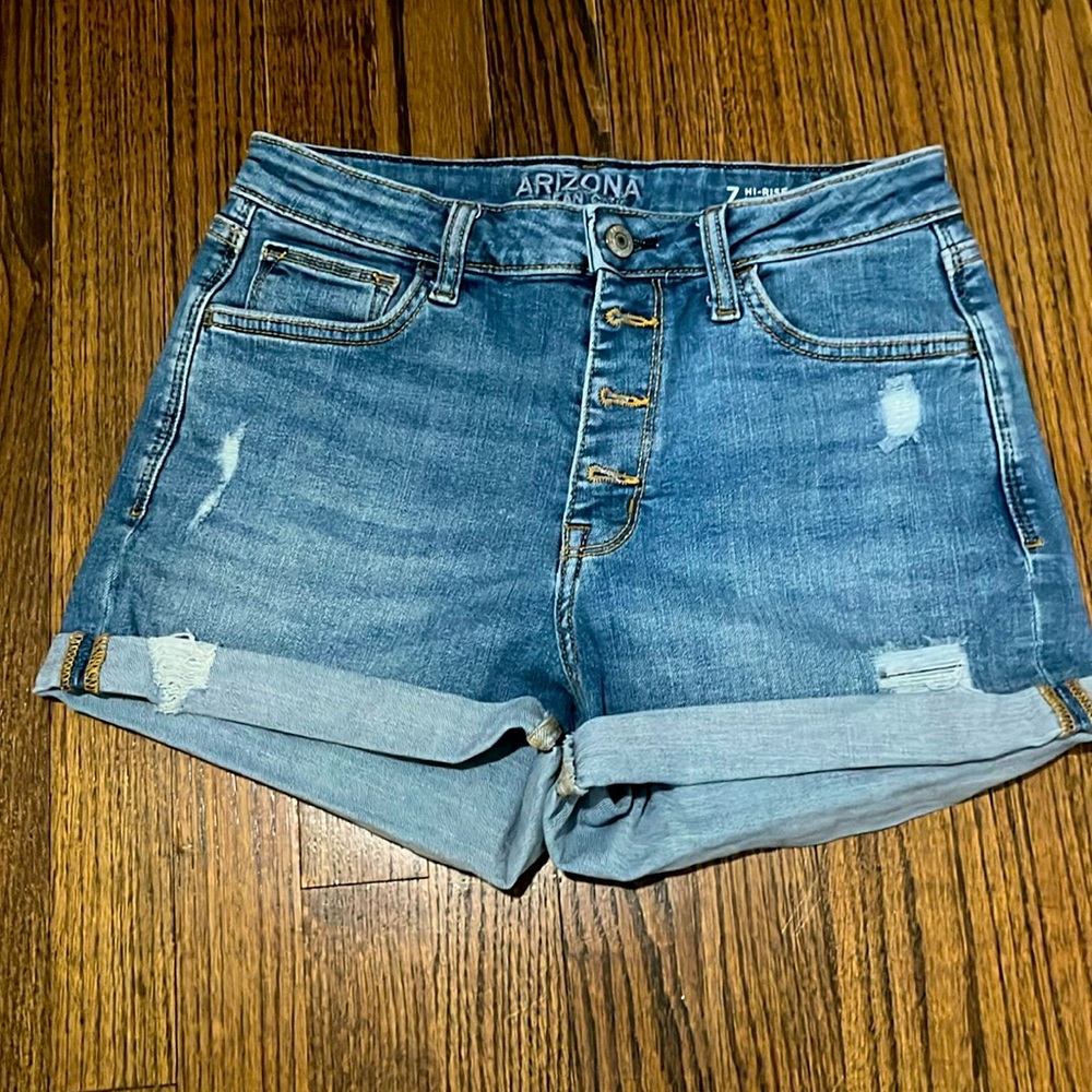 Arizona Jean Company Distressed Blue Denim Roll-Cuff Women’s Shorts